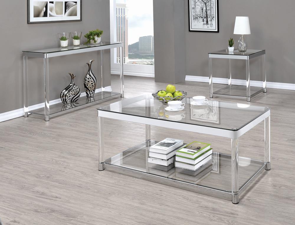 Anne Sofa Table with Lower Shelf Chrome and Clear