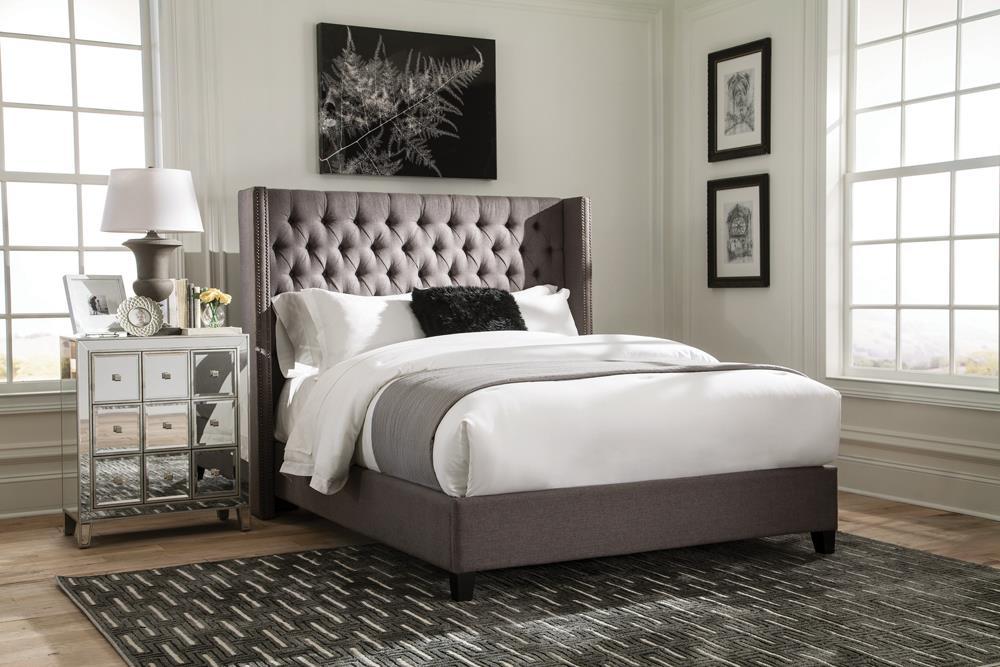 Bancroft Demi-wing Upholstered Eastern King Bed Grey