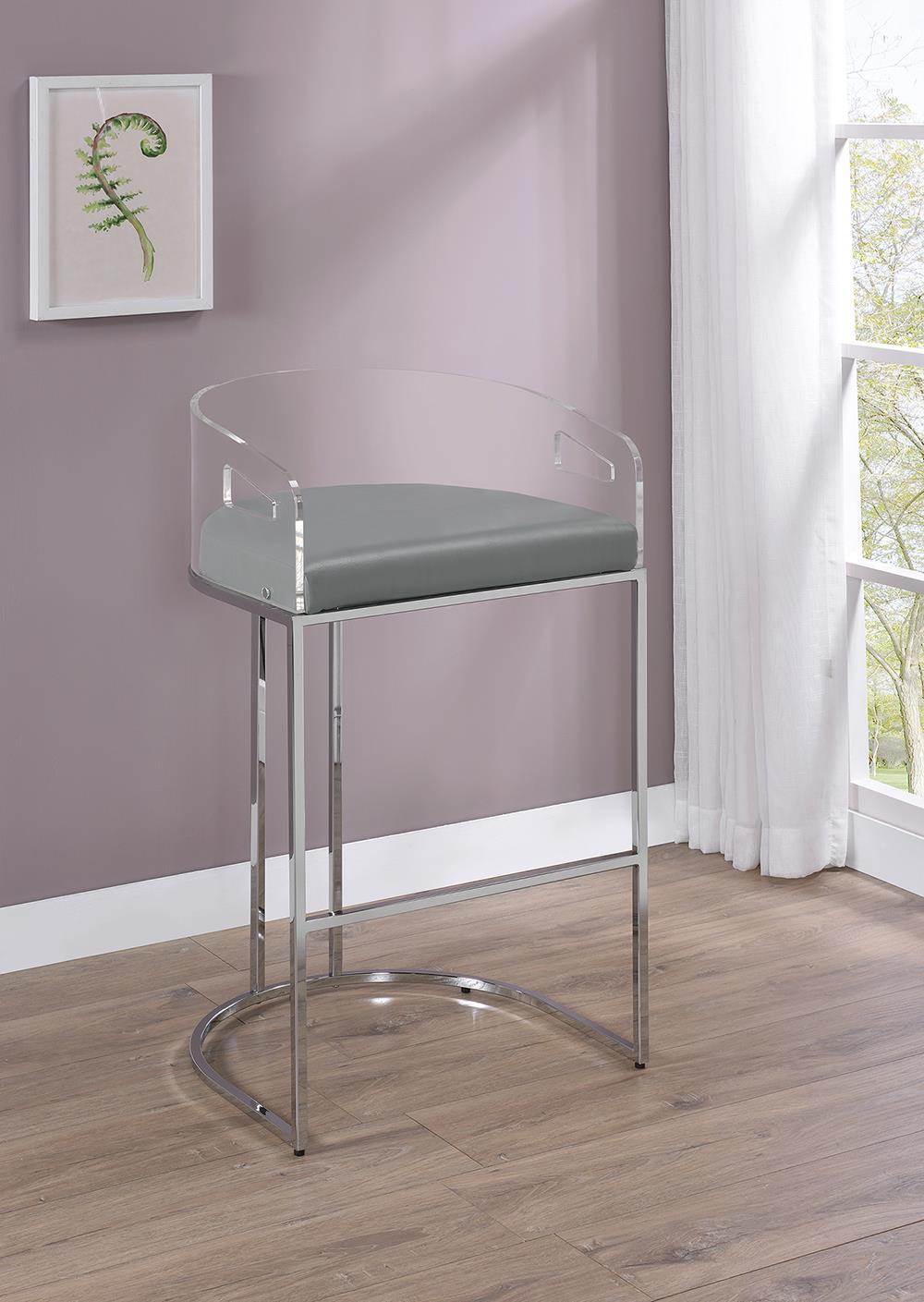 Thermosolis Acrylic Back Bar Stools Grey and Chrome (Set of 2)